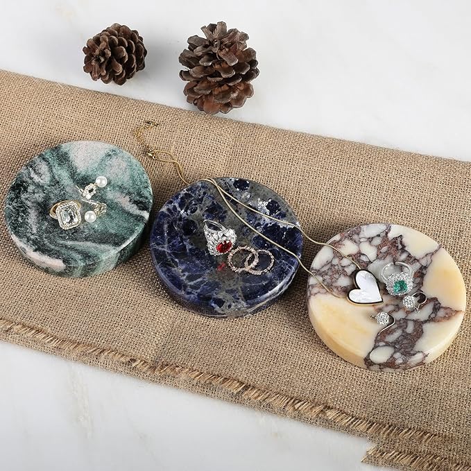 Koville Luxury Italy Calacatta Viola Marble Jewelry Dish, Small Round Trinket Dish for Ring Necklace Earring, 4" Marble Decorative Tray, Aesthetic Home Table Decor