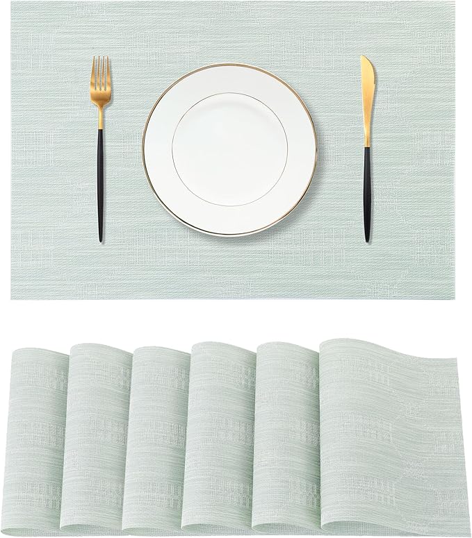Leetaltree Mint Cream Placemats Set of 6 - Heat Resistant Non-Slip Place mats for Dining Table, Washable Durable PVC Vinyl Woven Table Mats(Mint Cream, 6)