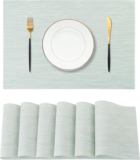 Leetaltree Mint Cream Placemats Set of 6 - Heat Resistant Non-Slip Place mats for Dining Table, Washable Durable PVC Vinyl Woven Table Mats(Mint Cream, 6)