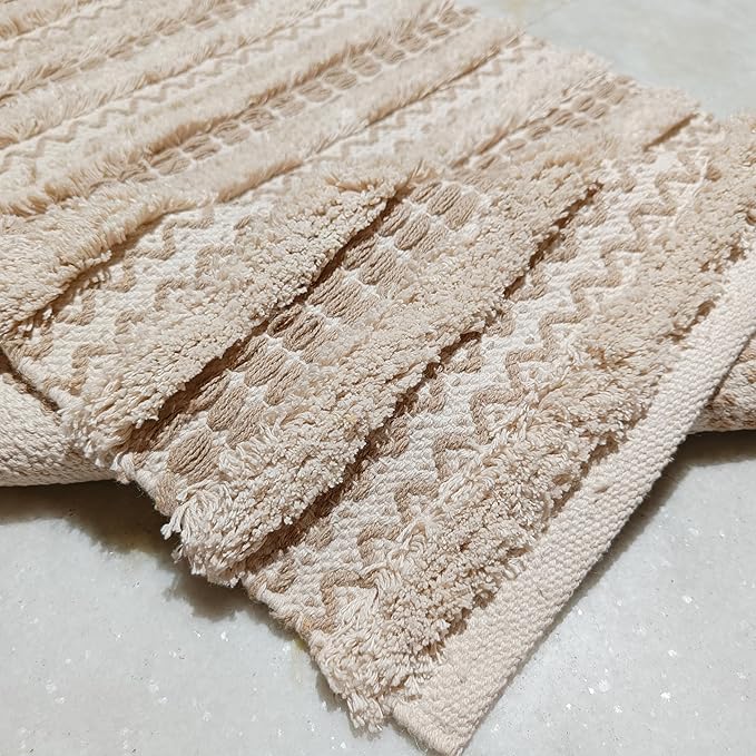 Cotton Rugs for Living Room 24x36 inches, Farmhouse Cotton Area Rug for Bedroom, Washable Tufted Indoor Floor Carpet for Kitchen Dorm Office Dining Room Office Home Decor, Off White Natural