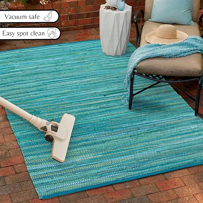 Rug Area Rugs Cotton Teal 3x5 Ft Multicolour Chindi for Livingroom Bedroom Washable RagRug Reversible Farmhouse Kitchen RunnerRug Carpet Area Runner Mat for Hallway, Entryway