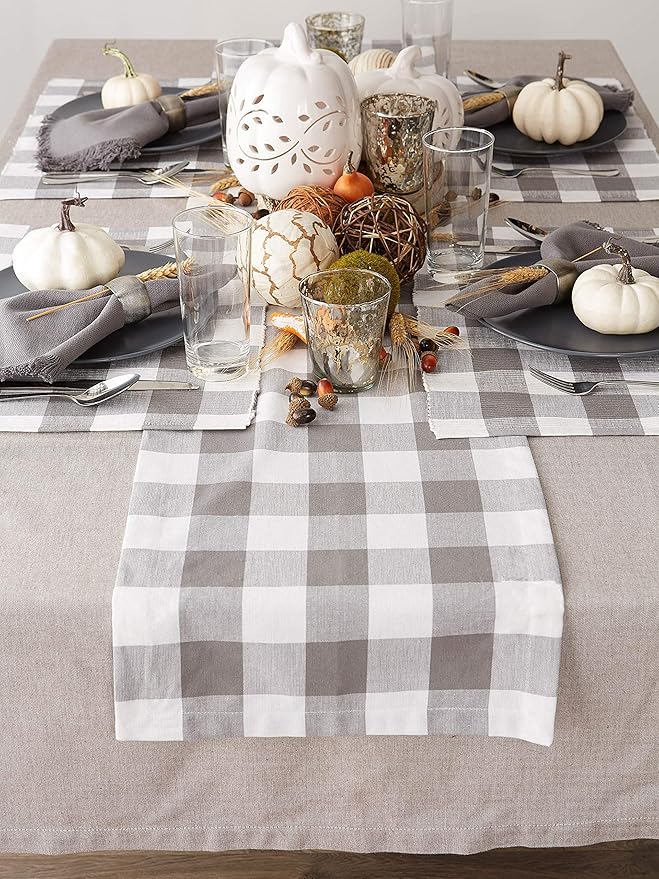 DII Buffalo Check Collection, Classic Farmhouse Placemat Set, 13x19, Gray & White, 6 Piece