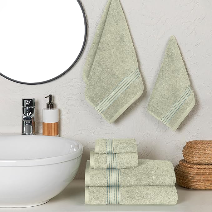 Elegant Comfort Premium Cotton 6-Piece Towel Set, Includes 2 Washcloths, 2 Hand Towels and 2 Bath Towels, 100% Turkish Cotton - Highly Absorbent and Super Soft Towels for Bathroom, Mint Green