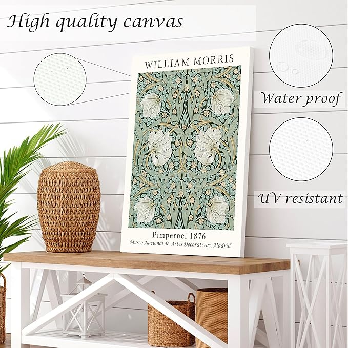 Induslyfe Large Framed Flower Wall Art Canvas Decor Set of 3, William Morris Wall Art Framed Prints Mid Century Modern Art, Aesthetic Floral Botanical wall art for bedroom living room bathroom 18x24