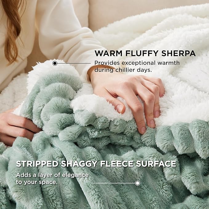 Bedsure Sherpa Blanket King Size for Bed - Super Soft Cozy Plush Fleece Thick Warm Blanket for Winter, Sage Green, 108x90 Inches