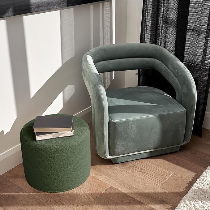 ZICOTO Beautiful Boucle Pouf Ottoman and Foot Rest - Elevate Your Living Room Decor with Lightweight Comfort and Charm - A Round Modern Foam Filled Foot Stool Perfect to Rest Your Feet