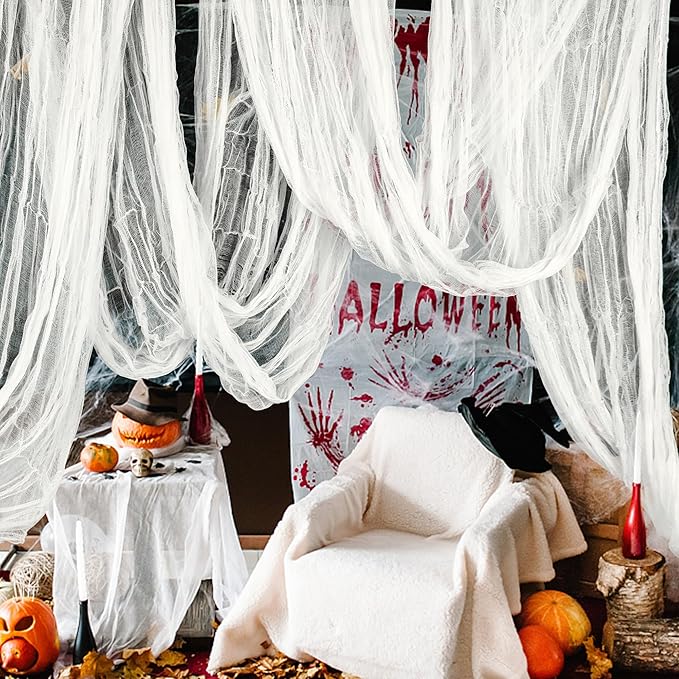 RunNico 197" x 85" Halloween Creepy Cloth - Halloween Spooky Fabric Cloth - Scary Gauze Blood Creepy Cloth for Haunted House Halloween Party Yard Wall Doorway Outdoors Decoration
