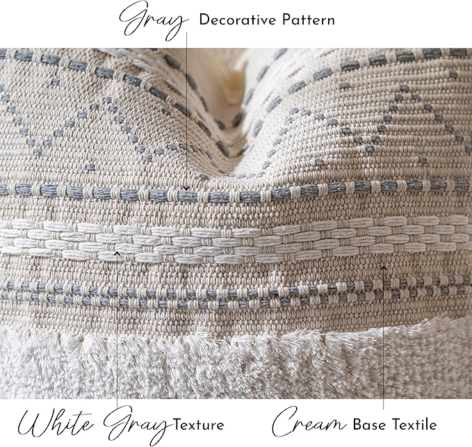 Gray Decorative Lumbar Throw Pillow Cover 14x36 Boho Long Cushion for Bed Neutral White Accent Farmhouse Pillowcase for Bedroom Living Room Couch Sofa Home Décor (Cover ONLY, Pack of 1)