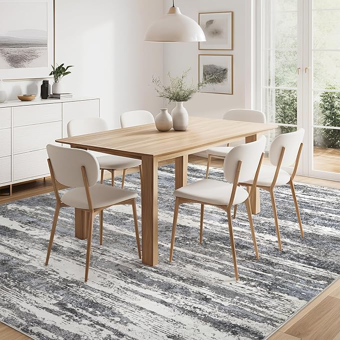 Area Rugs for Living Room: 8x10 Abstract Washable Rug Modern Neutral Large Soft Stain Resistant Non-Slip Backing Machine Table for Bedroom Dining Room Indoor Home Office Carpet - Black/Blue
