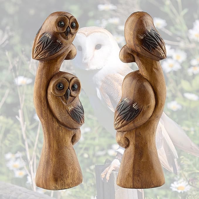 Owl Decor - Owl Gifts for Women and Owl Lovers - Decorative Owl Figurines - Wood Owl Statue Figure - Cute Owl Decorations for Home Kitchen Bathroom Bedroom - Owl Sculpture - Mini Owl Ornament