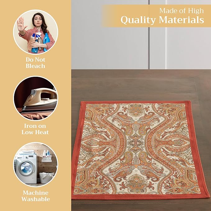 Maison d' Hermine Placemats Set of 4 100% Cotton Washable Cloth Place Mats, Reusable Table Mats for Kitchen Dining Decoration, Party, Wedding, Restaurant (Kashmir Paisley, 13" x 19")