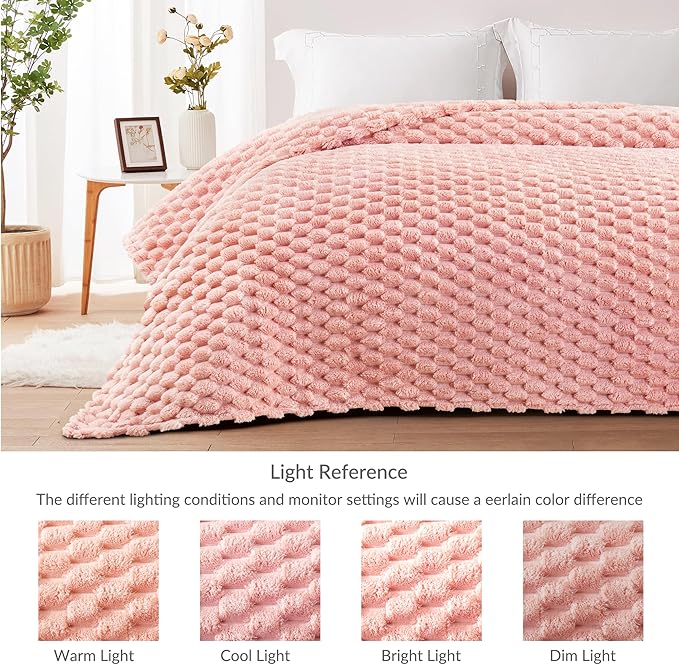 Whale Flotilla King Size Blanket for Bed with Jacquard Pattern, Fuzzy Soft Cozy Exquisite Blankets for All Season, Warm and Fluffy, 90x104 Inch, Pink