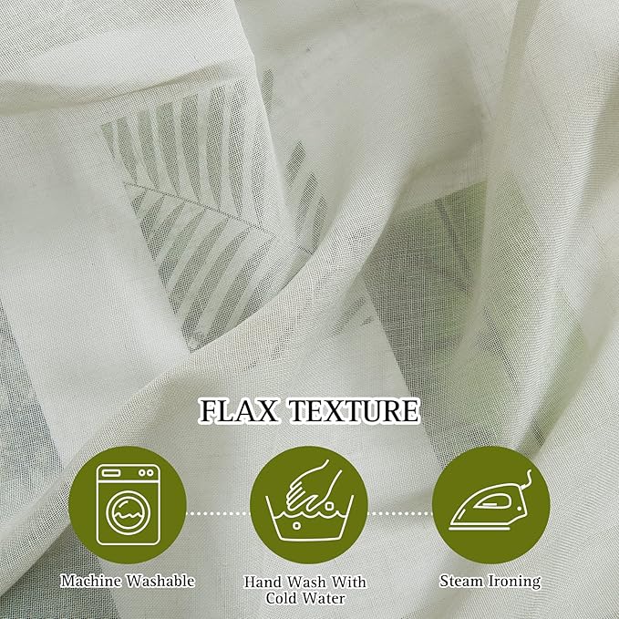 NICETOWN Linen Sheer Curtains Flax Textured, Grommet Top Casual Thick Semitransparent Flax Sheer Privacy Window Treatment for Loft/Apartment, Sage Green, W52 x L63, Sold by 2 Panels