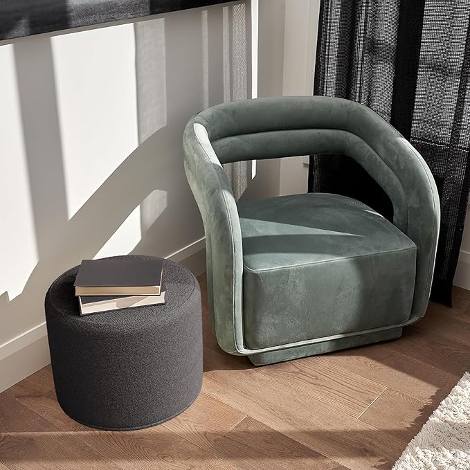 ZICOTO Beautiful Boucle Pouf Ottoman and Foot Rest - Elevate Your Living Room Decor with Lightweight Comfort and Charm - A Round Modern Foam Filled Foot Stool Perfect to Rest Your Feet
