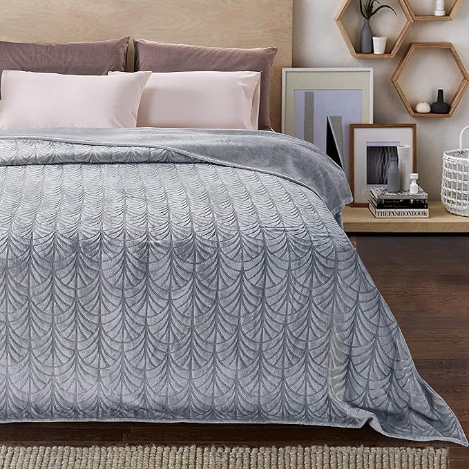 Whale Flotilla Flannel Fleece Twin Size Blanket for Bed, Soft Fluffy Velvet Bedspread Coverlet with Decorative Vintage Pattern for All Season, Warm and Lightweight, 90x66 Inch, Silver Grey