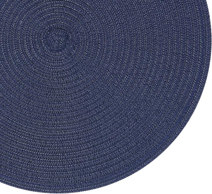 SHACOS Round Placemats Set of 6 Washable 15 inch Circle Cotton Polyester Woven Braided Place Mats for Dining Table Indoor Outdoor Table Mats Home Party Wedding Decor (Navy, 6)