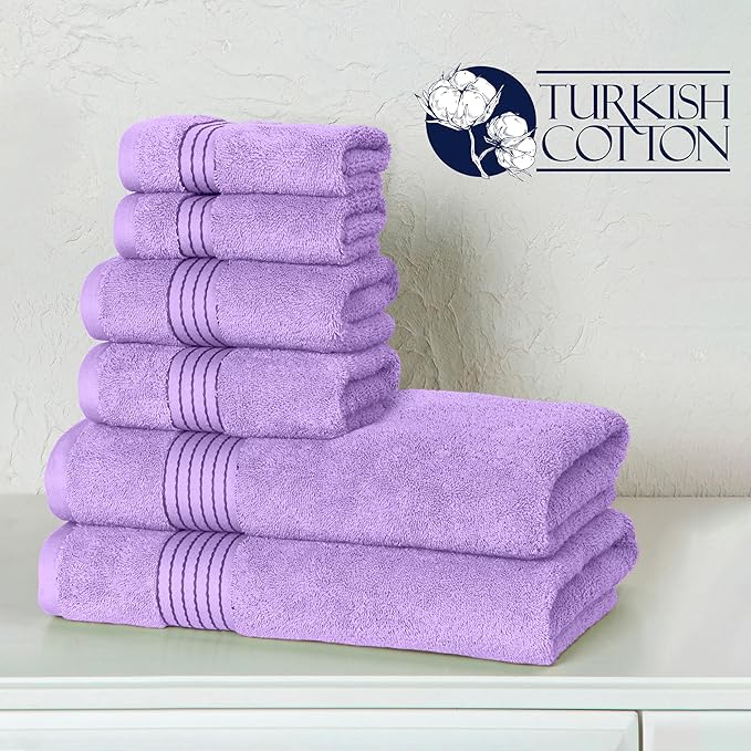 Elegant Comfort Premium Cotton 6-Piece Towel Set, Includes 2 Washcloths, 2 Hand Towels and 2 Bath Towels, 100% Turkish Cotton - Highly Absorbent and Super Soft Towels for Bathroom, Lilac