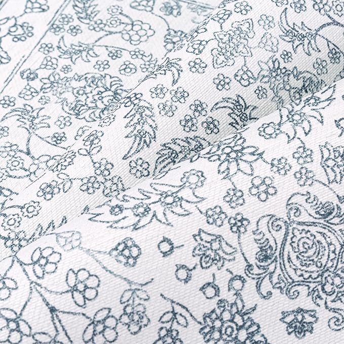 Floral Area Rug 5x7 Washable Blue Carpet Non Slip Large Boho Thin Farmhouse Throw Accent Rug for Living Room Bedroom Office Kitchen Bathroom