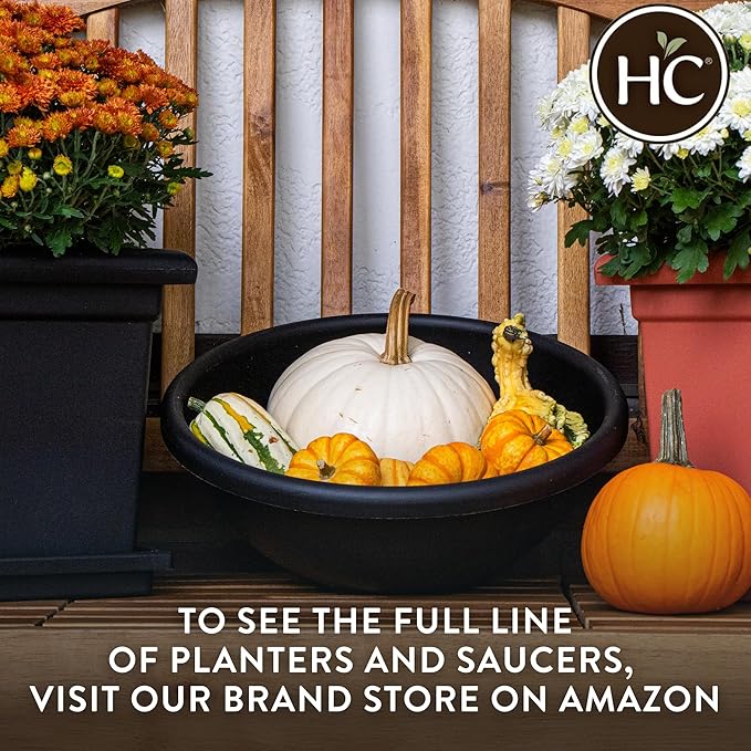 The HC Companies Shallow Planter with Drainage - Contemporary Garden Bowl Planter for Flowers, Herbs & More - Round Succulent Planter Pot for Indoors and Outdoors (13" Black, Pack of 2)