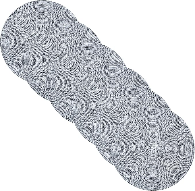 Round Placemats Set of 6-100% Cotton Two-Tone Placemat for Dining Table - Woven Braided Table Setting Place Mat - Washable Table Decor for Kitchen, Farmhouse, Rustic, Everyday Use, Navy