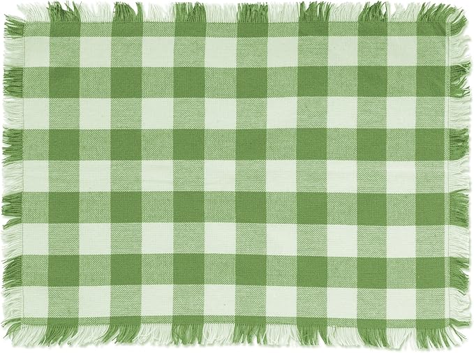 DII Heavyweight Fringed Check Tabletop Collection, Placemat Set, 13x19, Bright Green, 6 Piece