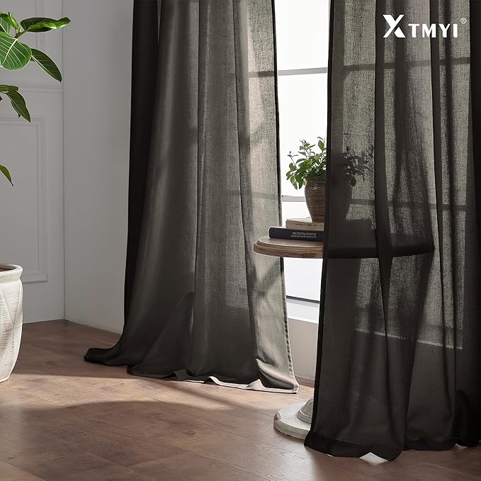 XTMYI Brown Linen Curtains Drapes for Living Room Bedroom 108 Inch Curtains Long 2 Panels Semi Sheer Window Treatments for Dining Room
