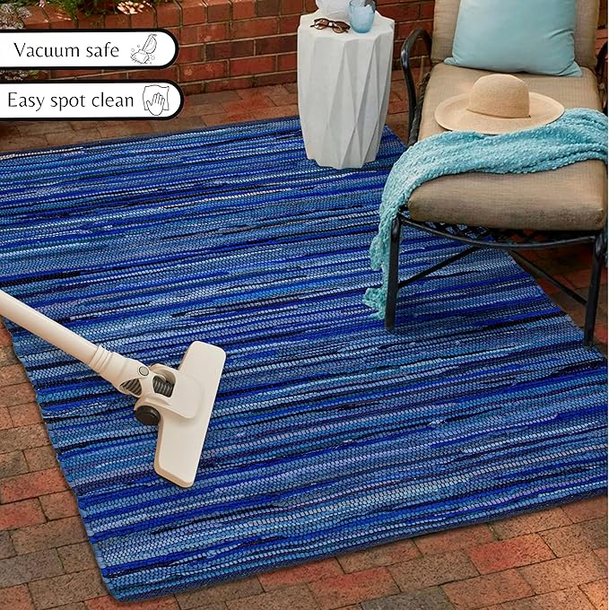 Rug Area Rugs Cotton Navy 3x5 Ft Multicolour Chindi for Livingroom Bedroom Washable RagRug Reversible Farmhouse Kitchen RunnerRug Carpet Area Runner Mat for Hallway, Entryway