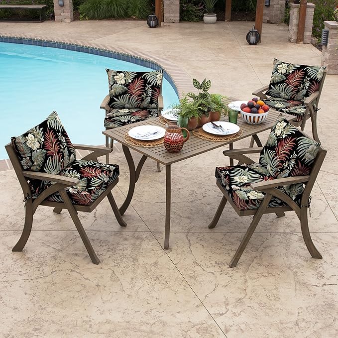 ARDEN Outdoor Dining Chair Cushion, 21 x 21, Rain-Proof, Fade Resistant Simone Black Tropical