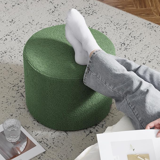 Bezseller Soft Boucle Pouf Ottoman, Comfortable Foot Rest, Full Foam Filling Footstool for Living Room, Bedroom, Lightweight Comfort and Charm Floor Poof Seating Perfect to Rest Your Feet, Green