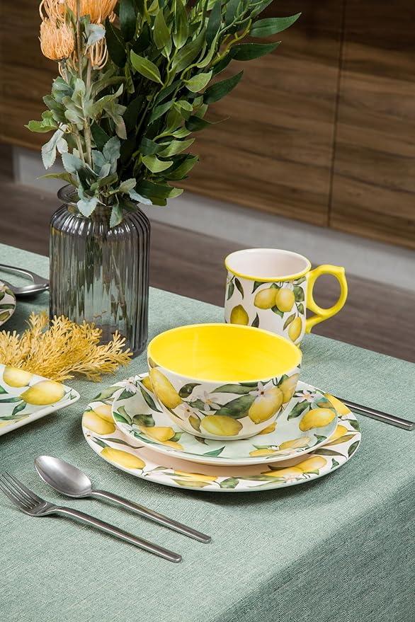 Bico Lemon Dreams Ceramic Mugs, Set of 4, for Coffee, Tea, Drinks, Microwave & Dishwasher Safe