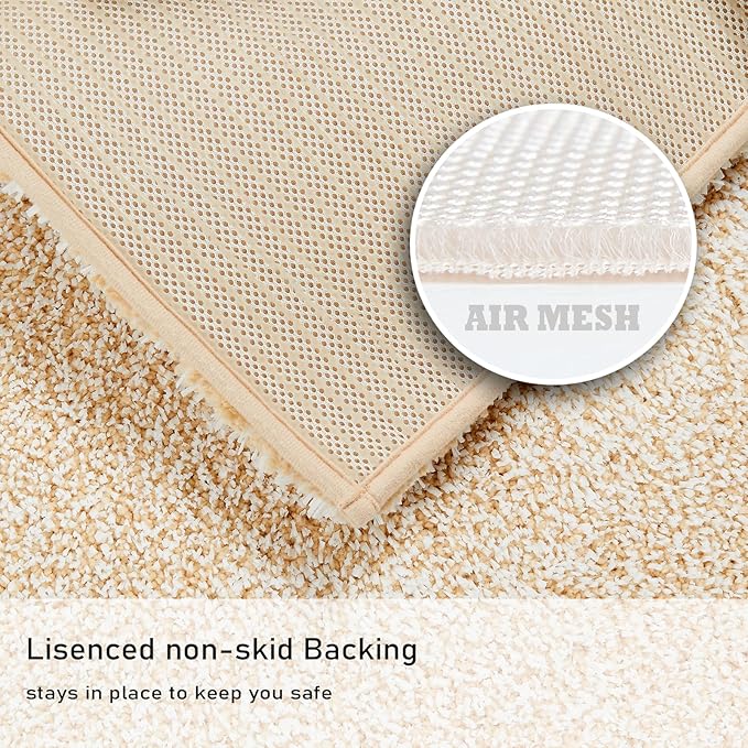 Douceur Beige Bathroom Rugs Non Slip, Luxury Thick Plush Shaggy Bath Mats Washable, Fluffy Absorbent Rugs, Quick Dry Shower Mat Gifts, 32" x 20"
