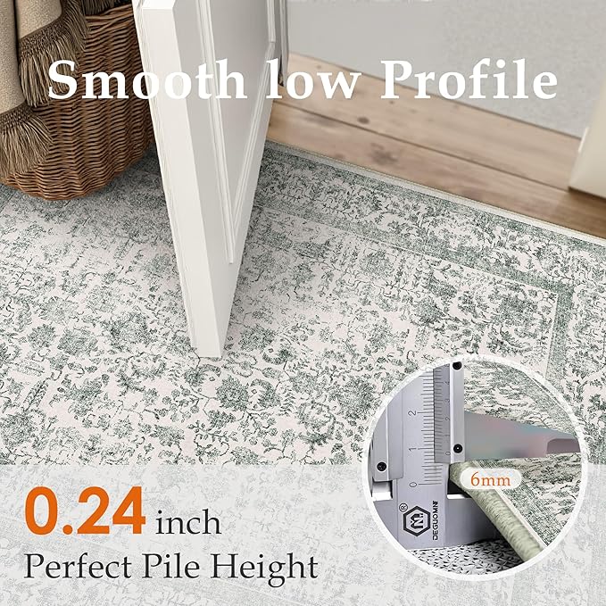 Dark Green Runner Rug 2x6 Hallway Machine Washable Kitchen Vintage Distressed Non Slip Long Carpet Indoor Retro Floral Bedroom Accent Throw Rug for Bathroom Office Laundry Dining Room