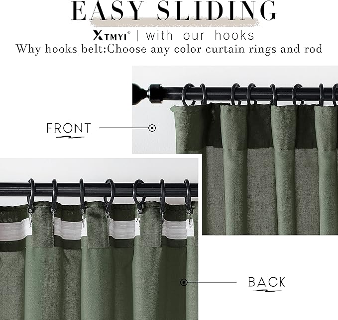 XTMYI Short Curtains for Bedroom,Pole Pocket Back Tab Linen Boho Small Curtain for Kitchen Shower Bathroom Window,54 Inch Length,Dark Olive Green