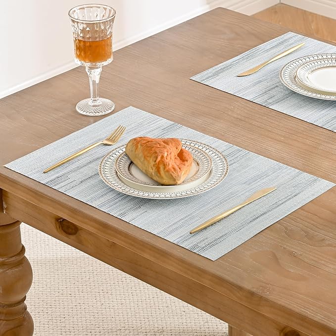 Leetaltree LightSteel Blue Placemats Set of 8 - Heat Resistant Non-Slip Place mats for Dining Table, Washable Durable PVC Vinyl Woven Table Mats(LightSteel Blue, 8)