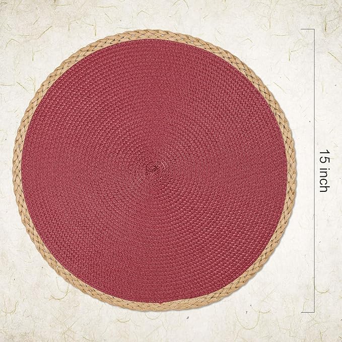 Noctiflorous Round Braided Placemats Set of 4 Table Mats 15 Inches Washable Heat Resistant for Dining Table Non-Slip Indoor Outdoor Place Mats for Thanksgiving Christmas Easter(Red Thin Edge 4)