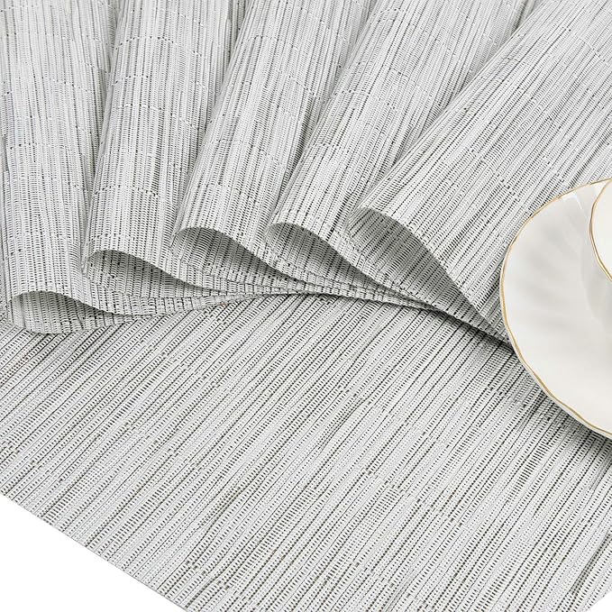 SHACOS Wedge Placemats Set of 8 Woven Vinyl Placemats for Small Round Table Place Mats Wipe Clean Non Slip Table Mats, Gray White