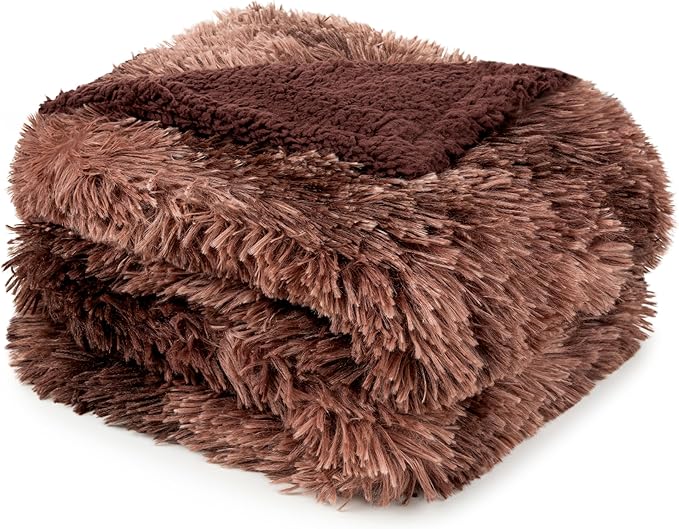 PAVILIA Brown Fluffy Throw Blanket for Couch, Fuzzy for Women Men, Furry Plush Warm for Bed Sofa, Super Soft Thick Faux Fur Sherpa, Tie-Dye, 50x60