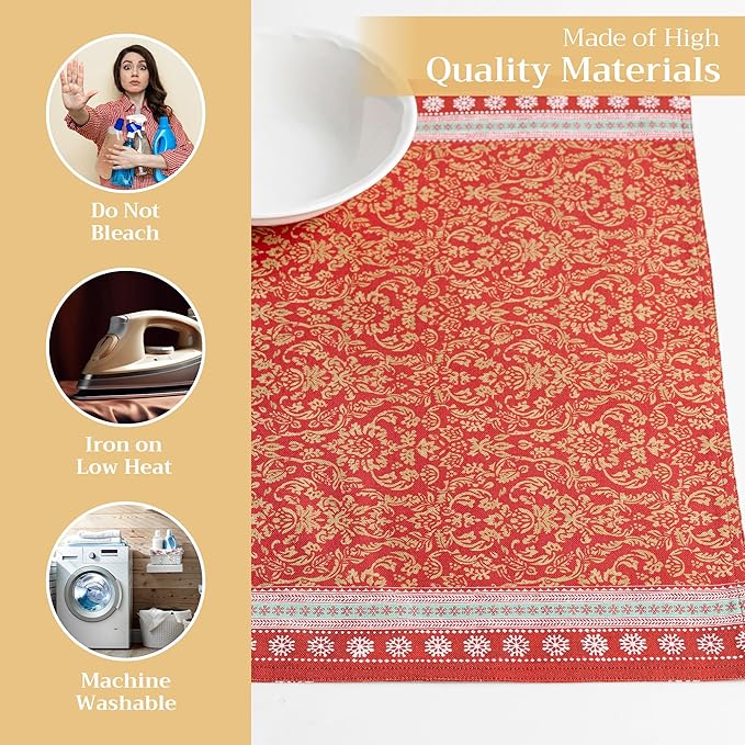 Maison d' Hermine Placemats Set of 4 100% Cotton Washable Cloth Place Mats, Reusable Table Mats for Kitchen Dining Decoration, Party, Wedding, Restaurant (Sofia, 13" x 19")