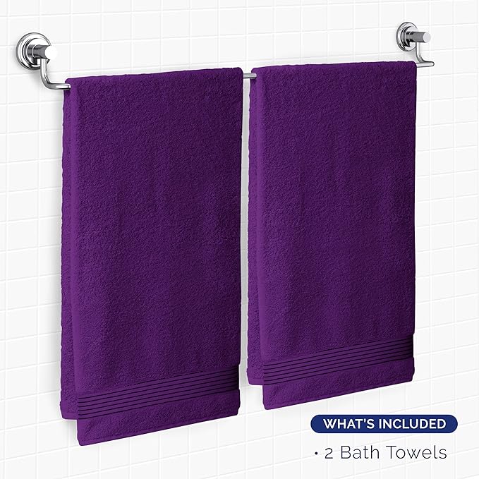 Elegant Comfort Premium Turkish Cotton 2 Pack Bath Towel Set - 27 x 54 inch, Luxurious Hotel Spa Quality 100% Turkish Cotton 2PC Bath Towel Set - Highly Absorbent - Soft Bathroom Towels, Purple