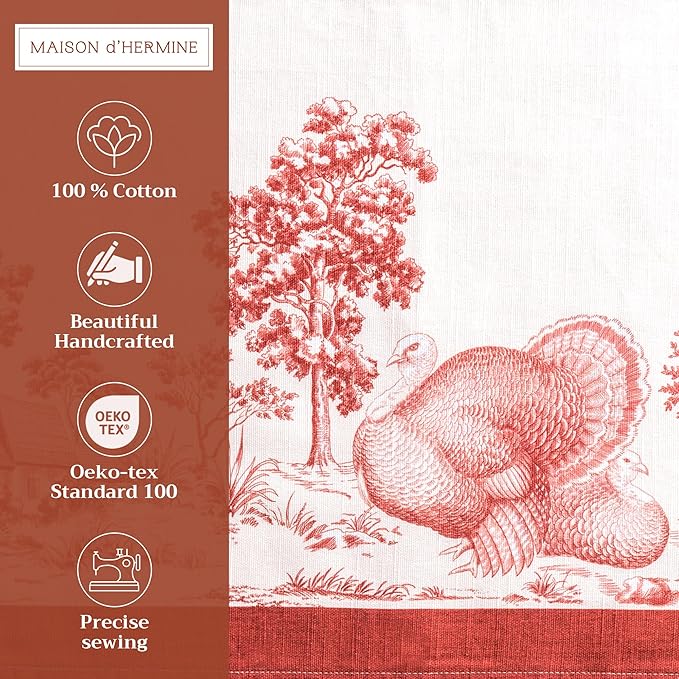 Maison d' Hermine Placemats Set of 4 100% Cotton Washable Cloth Place Mats, Reusable Table Mats for Kitchen Dining Decoration, Party, Wedding, Restaurant (Holy Jouy - Red, 13" x 19")