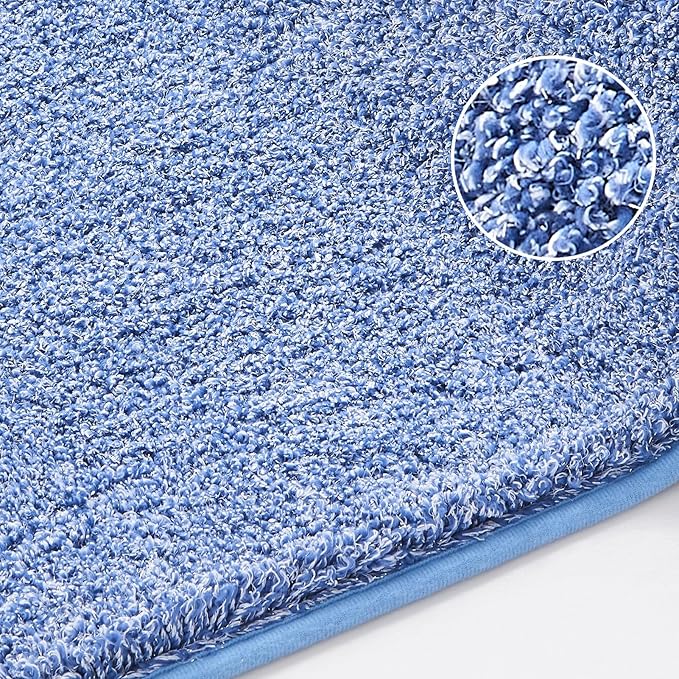 Douceur Blue Bathroom Rugs Non Slip, Super Soft Microfiber Bath Mats for Bathroom Washable, Fluffy Absorbent Bath Rugs, Quick Dry Shower Mat, 32" x 20"