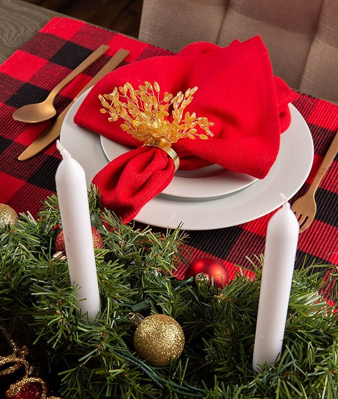 DII Buffalo Check Collection, Classic Farmhouse Placemat Set, 13x19, Red & Black, 6 Piece