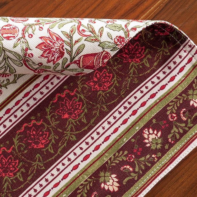 Maison d' Hermine Placemats Set of 4 100% Cotton Washable Cloth Place Mats, Reusable Table Mats for Kitchen Dining Decoration, Party, Wedding, Restaurant (Reveillon Au Jardin, 13" x 19")