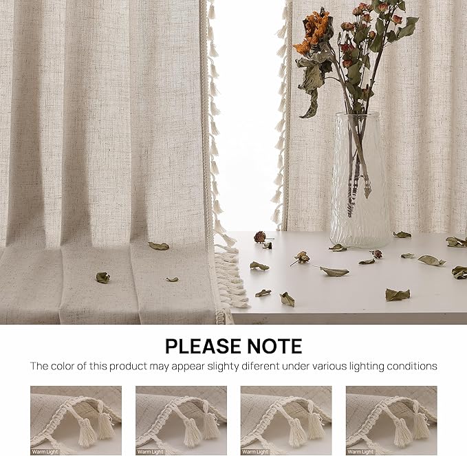 Apricot Boho Curtains 96 Inches Long 2 Pannels for Bedroom Linen Blend Textured Semi Sheer Light Filtering Pivacy Window Curtains Back Tab Rustic Farmhouse Curtain for Living Room 38x96