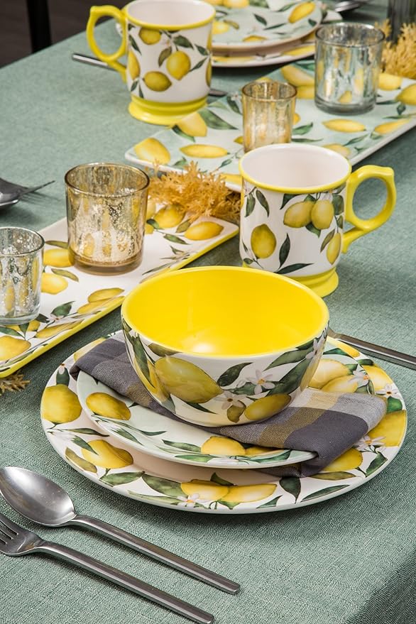 Bico Lemon Dreams Ceramic Mugs, Set of 4, for Coffee, Tea, Drinks, Microwave & Dishwasher Safe