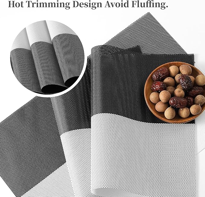 Leetaltree Gray with White Grid Pattern Placemats Set of 4 - Heat Resistant Non-Slip Place mats for Dining Table, Washable Durable PVC Vinyl Woven Table Mats(Grey Grid, 4)