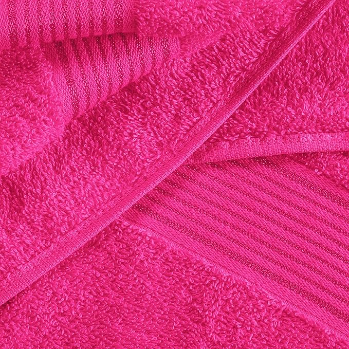 Belizzi Home Ultra Soft 6 Pack Cotton Towel Set, Contains 2 Bath Towels 28x55 inch, 2 Hand Towels 16x24 inch & 2 Wash Coths 12x12 inch, Ideal Everyday use, Compact & Lightweight - Hot Pink