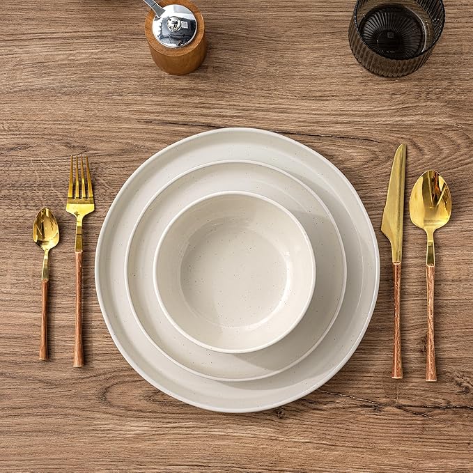 GBHOME Ceramic Dinnerware Set for 4, 12pcs Stoneware Plates and Bowls Sets, Handmade Chip and Scratch Resistant Dishes Set, Dishwasher & Microwave Safe