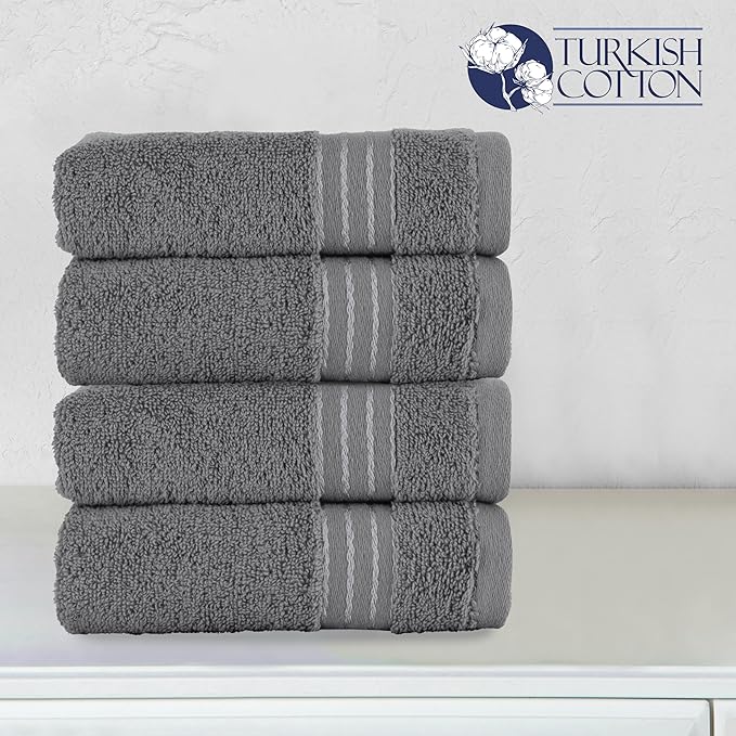 Elegant Comfort Premium Turkish Cotton 4 Pack Hand Towel Set - 16 x 28 inch, Luxurious Hotel Spa Quality 100% Turkish Cotton 4PC Hand Towel Set - Highly Absorbent - Soft Bathroom Towels, Gray
