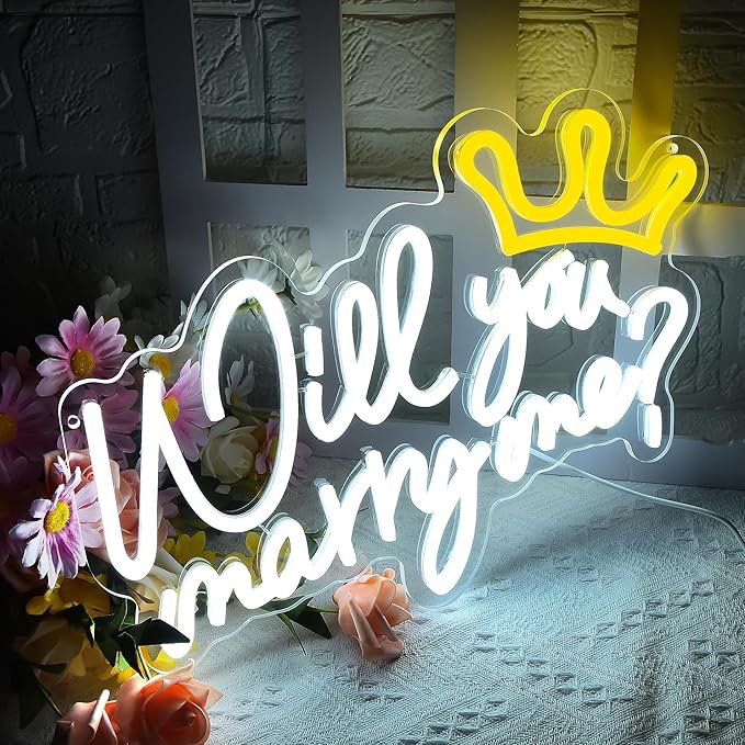 Will You Marry Me Neon Sign for Wall Decor,Will You Marry Me Sign Proposal Decorations,Marry Me Wedding Sign for Proposal,Wedding Party,Valentines Day,Marry Me Light up Decor,15.7 * 8.7 inch(D252)